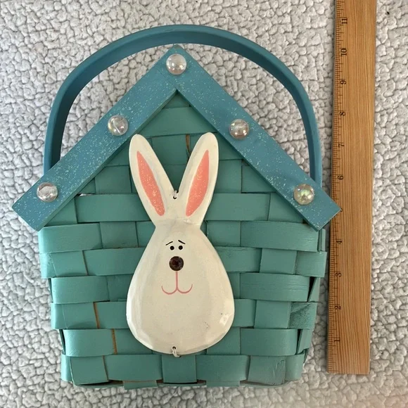 Easter Basket Kids Woven Wood with Handle Bunny Face - Picture 9 of 10